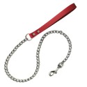 Laisse pour chien en métal avec poignée cuir | courte et longue | Rouge : Taille:T2 - 100 cm x 10 mm