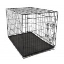 Cage de transport métal noir pliante fond amovible pour chien : Dimension cage :S - 61 x 43 x H. 50 cm. 2 portes.