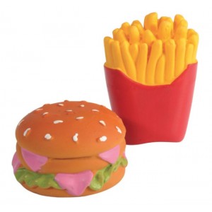 Lot de 2 jouets en latex Burger et Frites pour chien et chiot | 6 cm